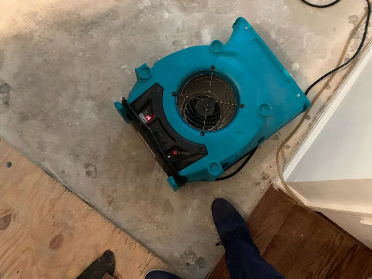 Air mover drying subfloor during Leak Detection & Repair in Middle